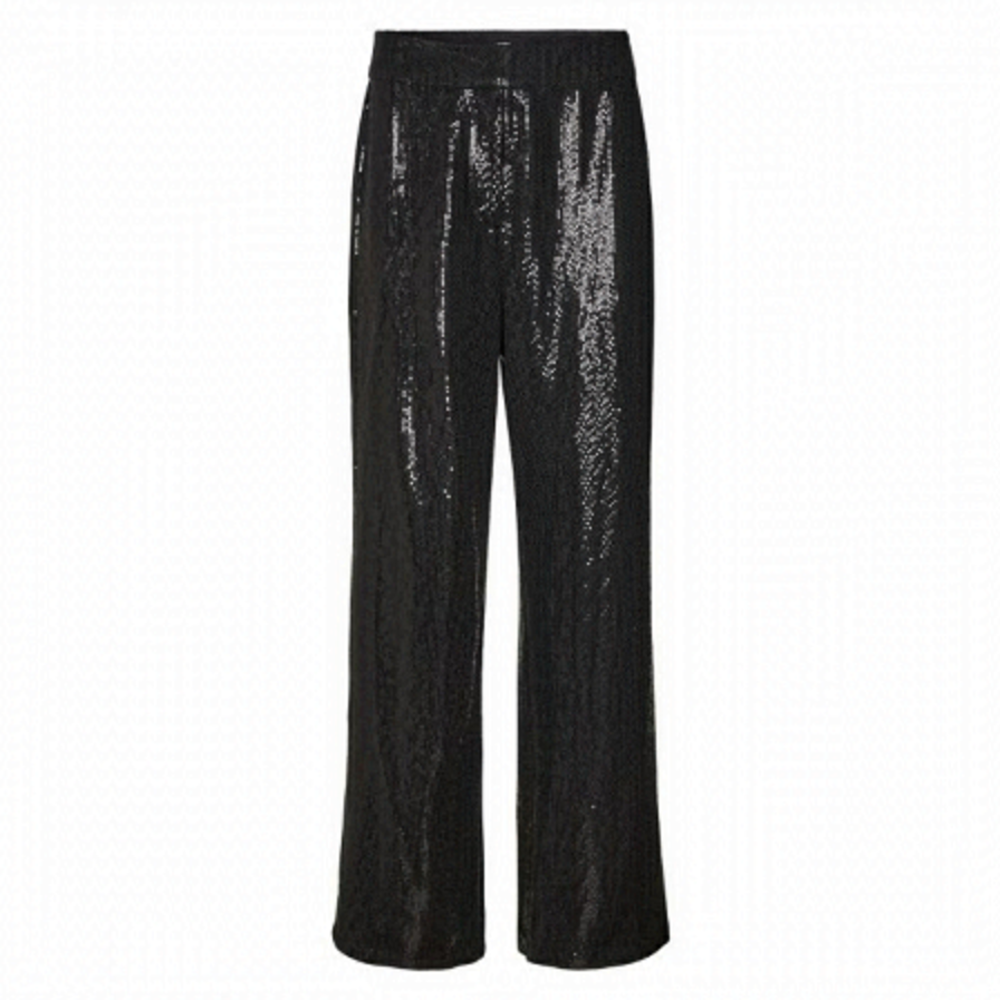 Vero Moda Lexi Black Sequin High Rise Straight & Wide Leg Trousers Pants XL